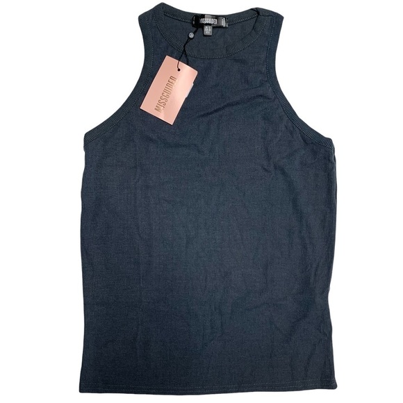Missguided New With Tags fine rib racer vest in charcoal size 8 - Picture 6 of 16
